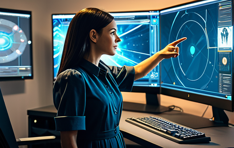 A skilled game developer, fully clothed in professional dress, stands in a modern, well-lit game design studio. She is pointing at a holographic display showing abstract, stylized concept art representing a new character class, evoking a sense of mystery and anticipation for a new game. Her expression is thoughtful and focused. The studio features sleek desks and monitors displaying complex design schematics. The atmosphere is innovative and creative. Safe for work, appropriate content, modest clothing, perfect anatomy, natural proportions, well-formed hands, proper finger count, natural body proportions, professional photography, high quality, family-friendly.